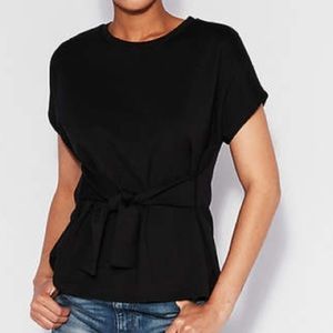 Express Black Tie Waist Rolled Sleeve Blouse